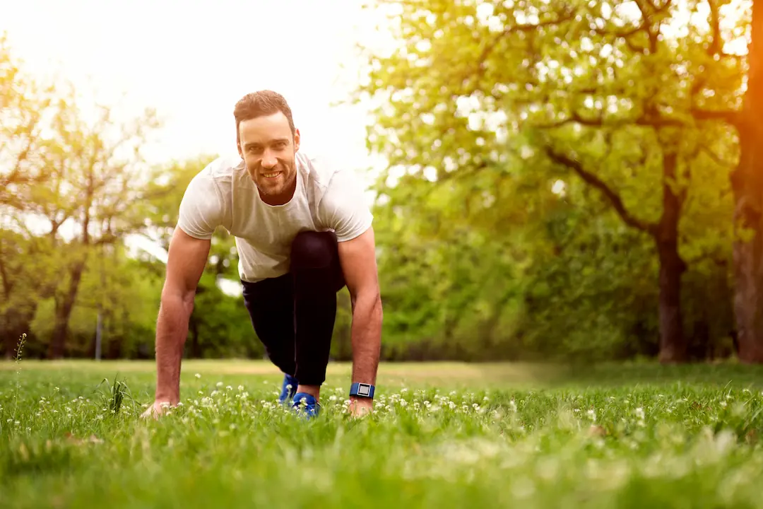 Man in athletic clothes getting ready for run